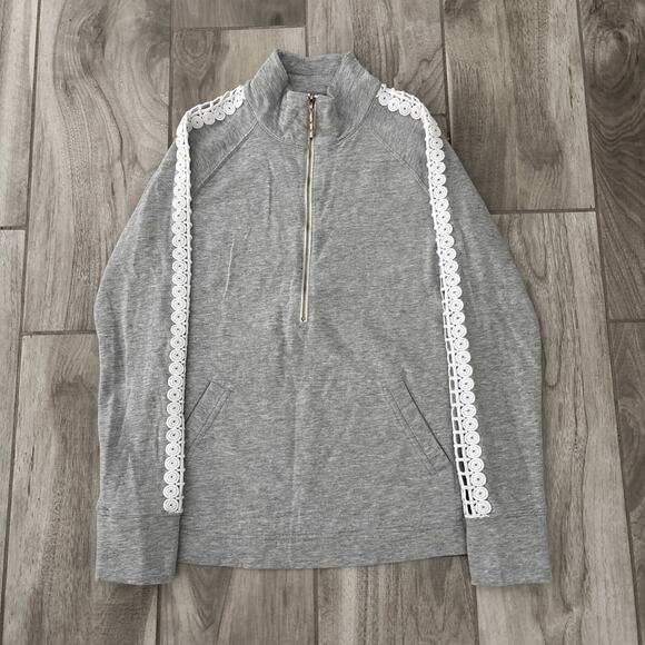 Lilly Pulitzer Skipper Pullover Popover Heathered Gray Women’s Sz XS Lace Sleeve - Picture 1 of 10